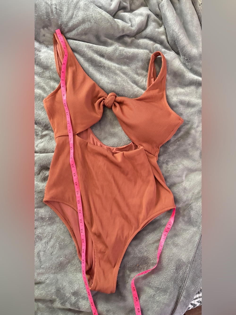 AERIE ribbed one knot tie swimsuit Terracitta monokini one piece swimsuit L EUC - Picture 12 of 12